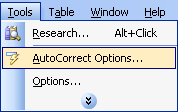 Tools\AutoCorrect Options…