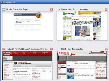 Hiển thị nội dung các thẻ trong Firefox với Firefox Showcase 0.8.0.4